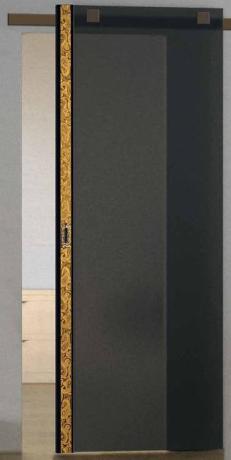 Раздвижная дверь ROMAGNOLI Giotto GT1V.SE1 vetro bronzo 8 mm damasco oro - Итальянские межкомнатные двери